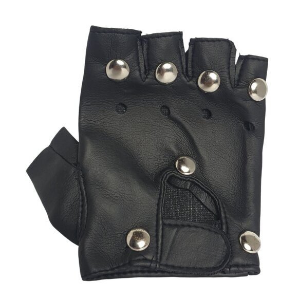 Adult Studded Biker Costume Glove Black Fingerless Punk 80s 90s  Rocker Party - Picture 1 of 4